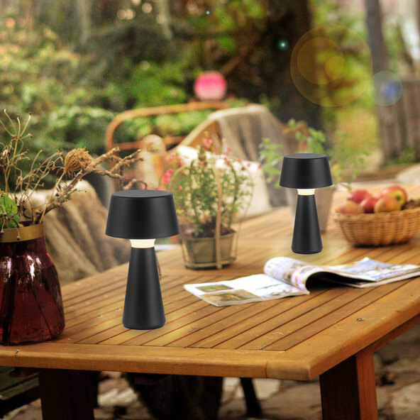 LED-Akku-Tischleuchte Lepa, 2er Set, schwarz
