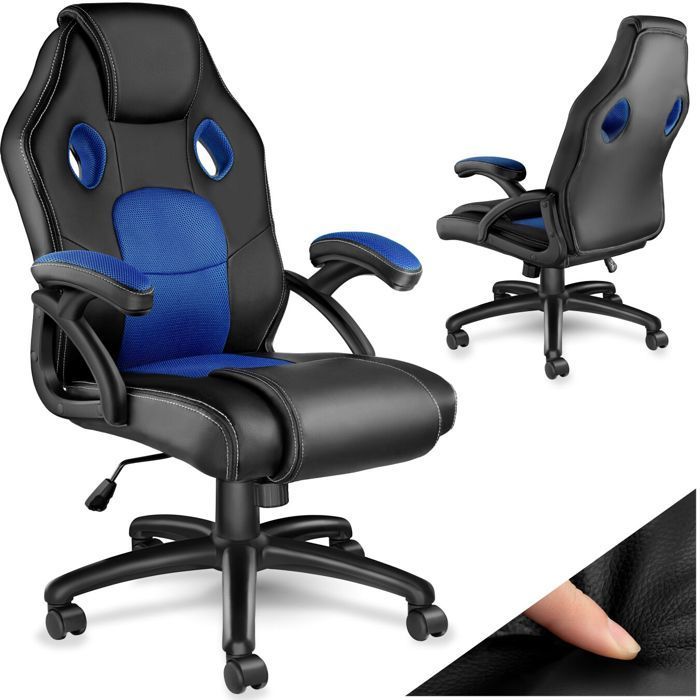 Office chair - TECTAKE - MIKE gaming executive chair with thick padding and synthetic leather upholstery - Black/Blue