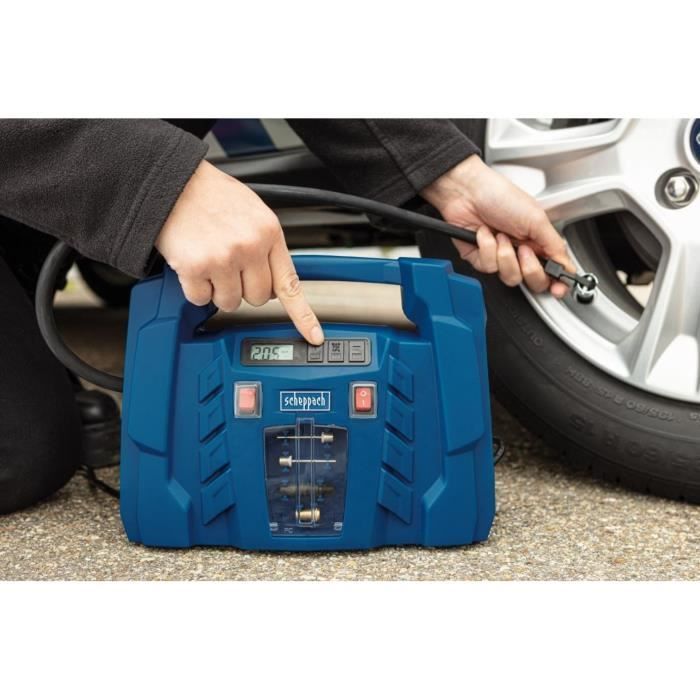 Portable compressor with electronic pressure control - Scheppach AIR FORCE 5 - 1500 W - 8 bar (car/bike/balloon)
