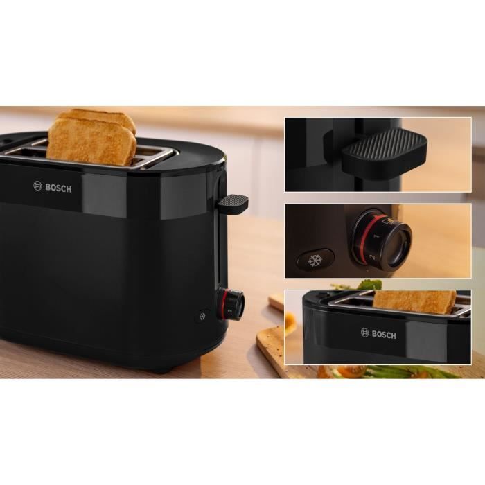 Toaster - BOSCH - TAT2M123 MyMoment - Black - 2 slices - automatic bread centering - defrost and reheat functions