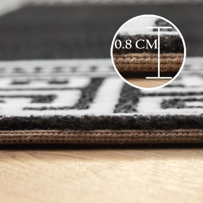 Alfombra de salón con estampado griego - Marca - Modelo - Pelo corto - Negra - 160x230 cm