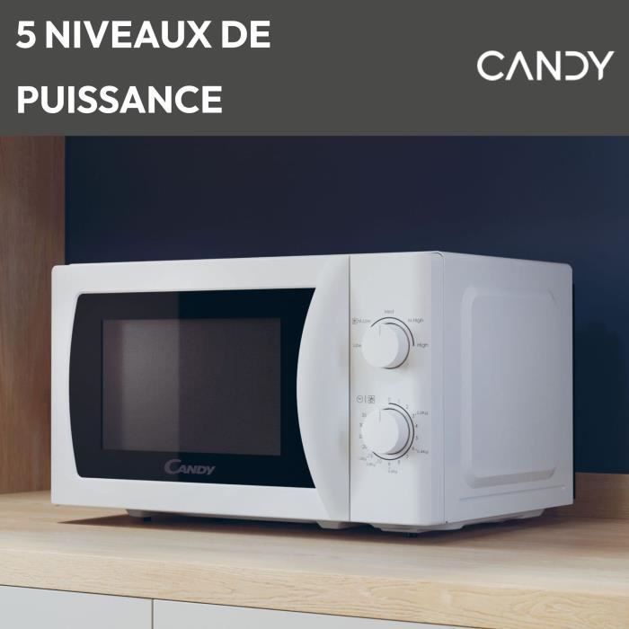 Micro-ondes CANDY CMW20SMW - 20L - 700W - UI mécanique - 5 niveaux de puissance - Blanc