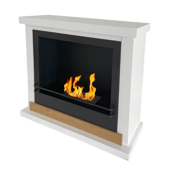 Chimenea biológica - Estocolmo - Madera blanca - 75 x 24 x 68 cm - Diseño moderno y elegante