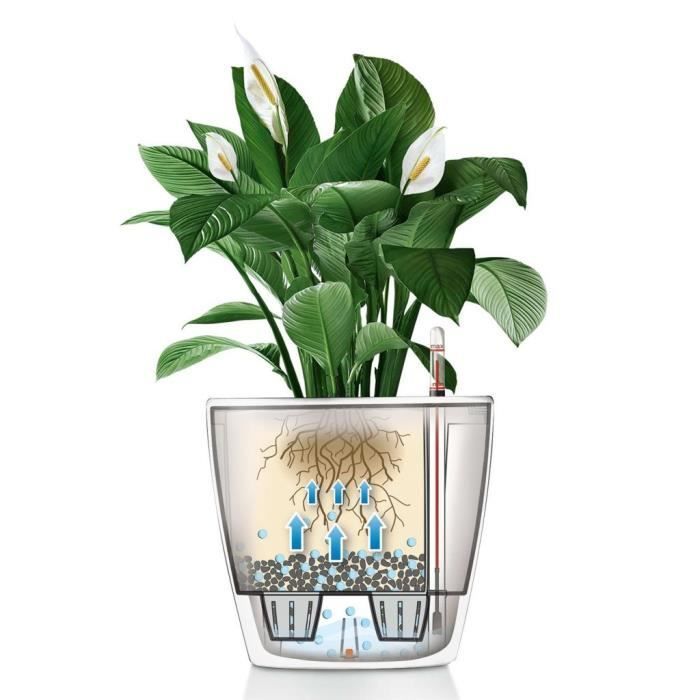 Vaso de flores multifuncional LECHUZA Classico 28 LS - Ø 28 x 26 cm - Branco brilhante 16040