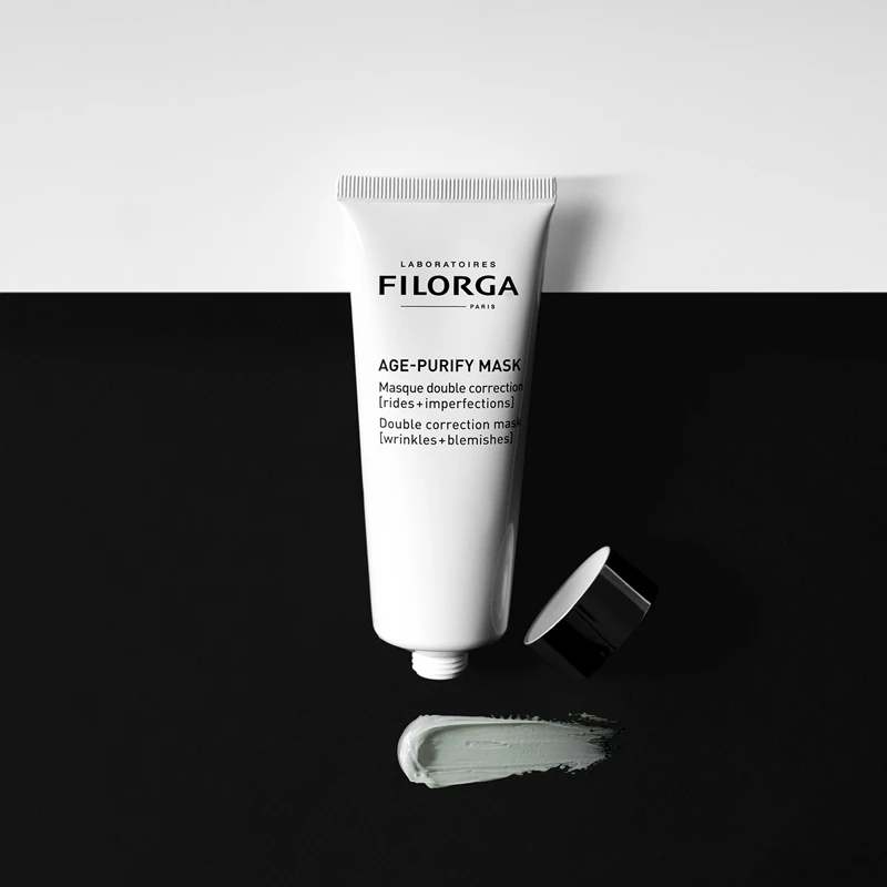 Máscara facial FILORGA AGE-PURIFY com efeito antirrugas contra imperfeições da pele.