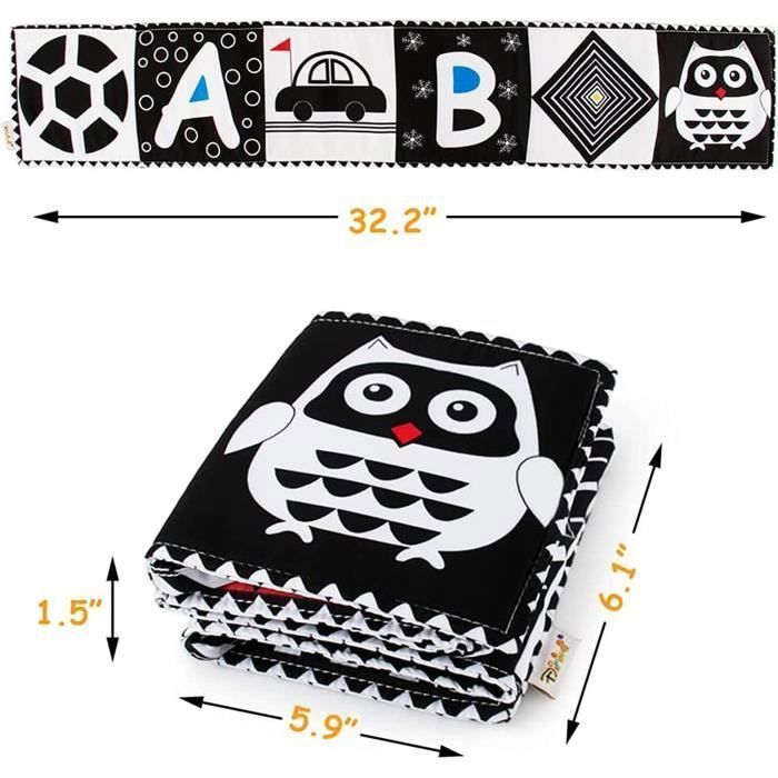 Libro de tela para bebés - Juguetes de aprendizaje temprano con animales - Blanco y negro - Carrito de empuje con varios colores (blanco y negro)
