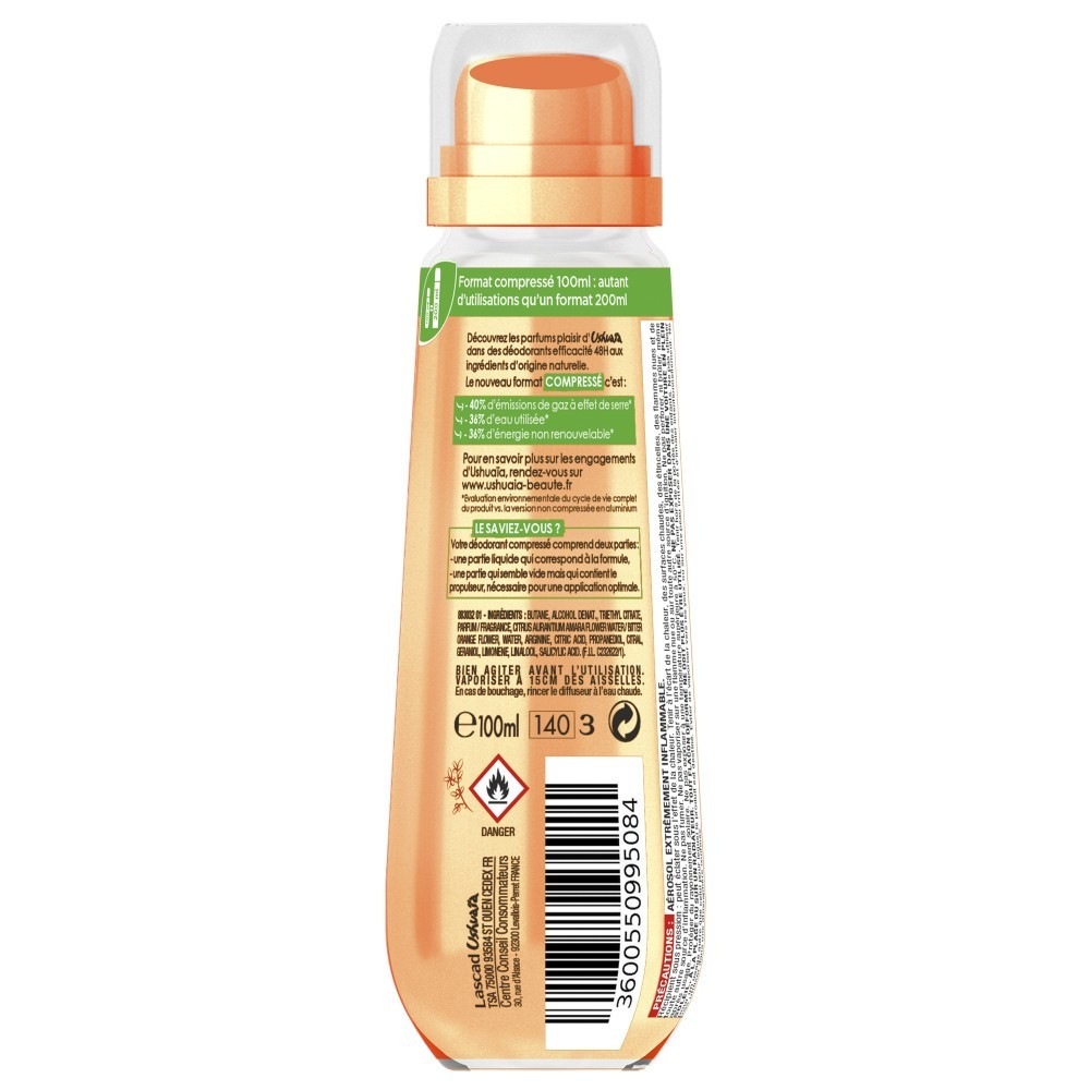 Ushuaïa Déodorant compressé Fleur d'Oranger