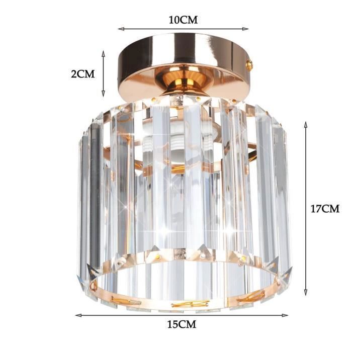 SAYOO Plafonnier en cristal moderne, Lustre plafonnier en cristal doré Abat-jour Cylindre Ø15cm, 1pcs pour couloir entrée cuisine