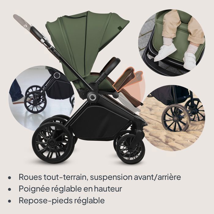 LIONELO Mika Plus 2-in-1 Travel System - Birth up to 22kg - Duo Stroller Pack, Carrycot and Accessories - Green