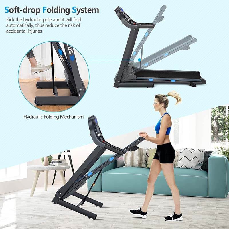 2,25 PS starkes, klappbares Laufband für Zuhause/Fitnessstudio, elektrisch betriebenes, tragbares Lauf- und Gehgerät mit Blu-ray-LCD-Display