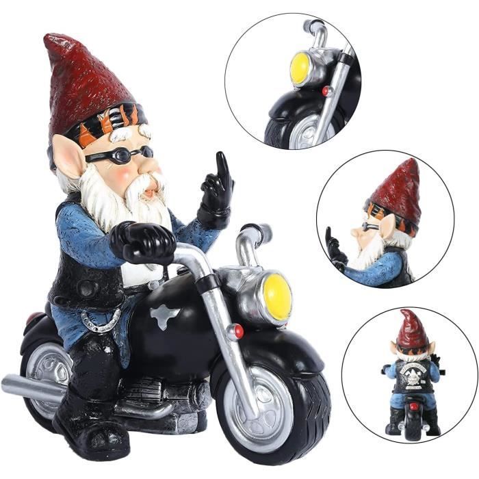 Statue de Nain de Jardin - Motard - 14cm - Résine - Étanche - Décoration de Jardin