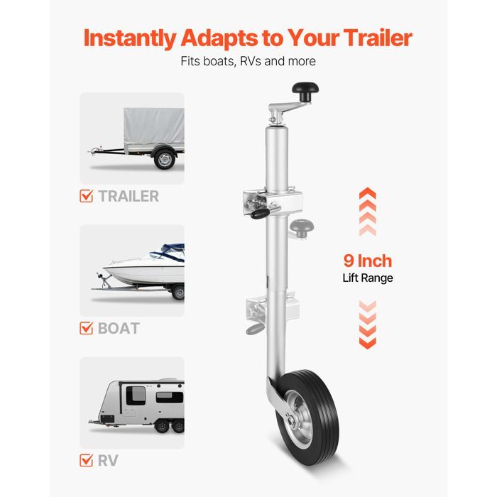 Rueda jockey Duoku para remolque - Capacidad de 150 kg - Gato elevador de 23 cm - Con asa cómoda