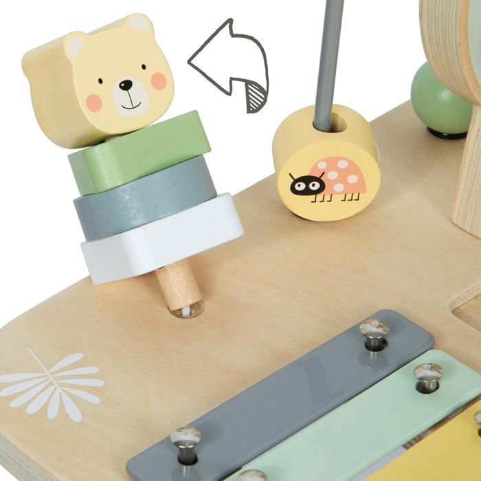 Table Multi Jeux Montessori- Table D'activités musicale éducative Bois, jeux sonores- éléments rotatifs +9 mois - Jeu de motricité