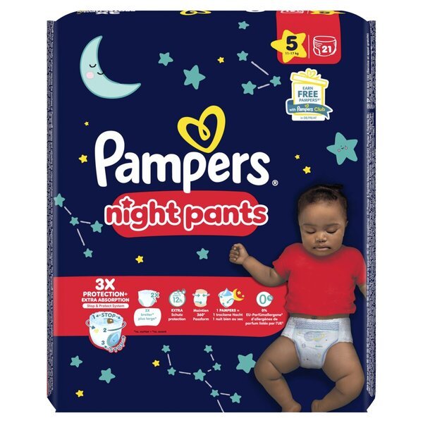 Pampers naktinės kelnės maat 5 21Ct<br>mt 5 (11-17kg), 21 stukas