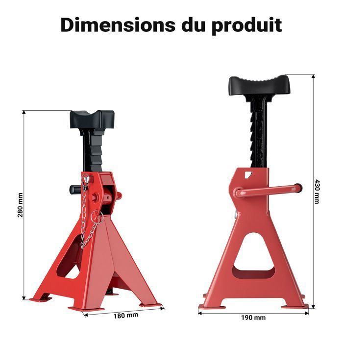 Juego de 2 soportes elevadores Wiltec, capacidad de 2 toneladas, peso de 4,7 kg, altura ajustable de 280 a 425 mm, doble bloqueo de seguridad, gran tamaño