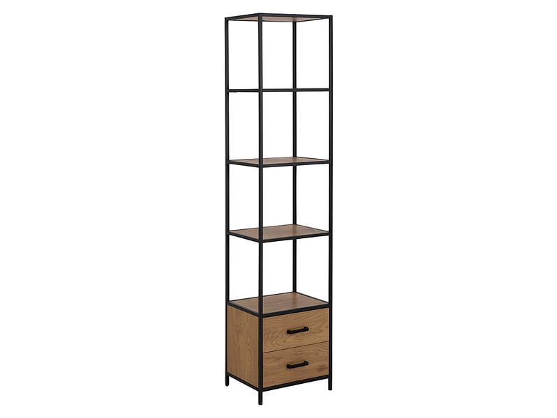 Regał Seaford 42 cm z półkami i 2 szufladami dąb/czarny