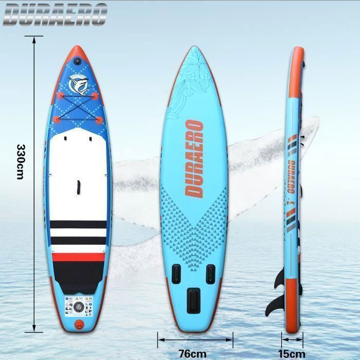 Uppblåsbar Stand Up Paddleboard - SUP-bräda - 330 x 76 x 15 cm - upp till 150 kg - blå