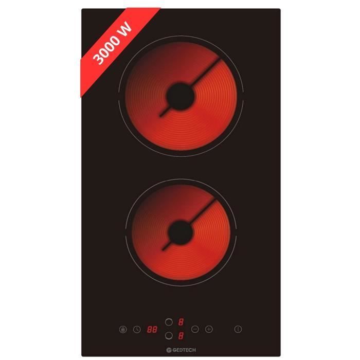 Placa vitrocerámica de 2 quemadores GEDTECH GTV2Z3000B - 3000 W - Controles táctiles - Temporizador - Cristal negro