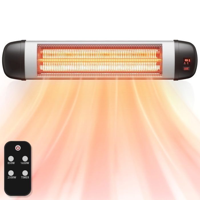 Riscaldatore a infrarossi per esterni NETTLIFE - 2500W - Montaggio a parete - Telecomando - 3 livelli di calore