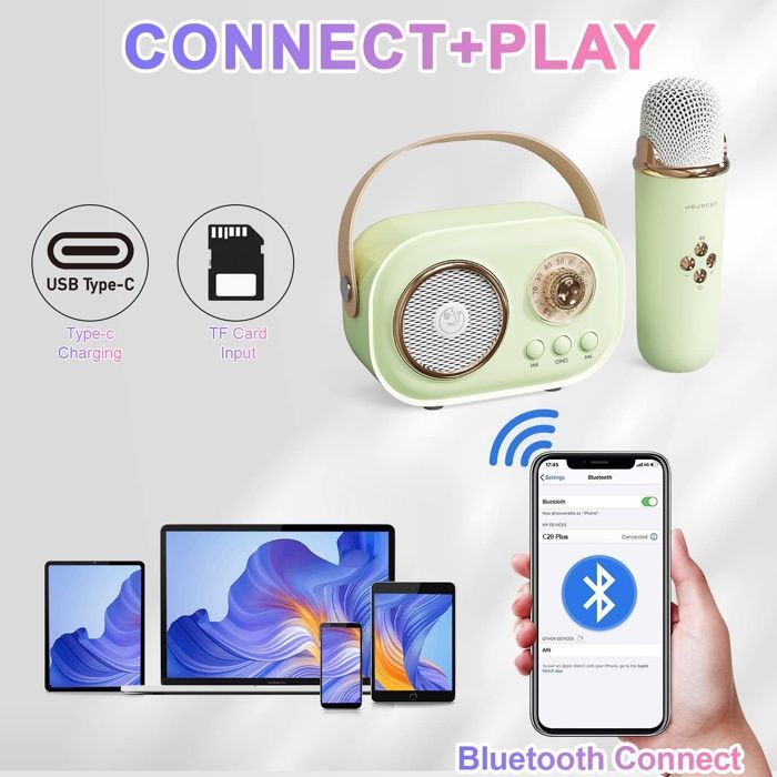 Mini karaoké mignon, Bluetooth portable avec micro, pour fêtes enfants et adultes (vert)