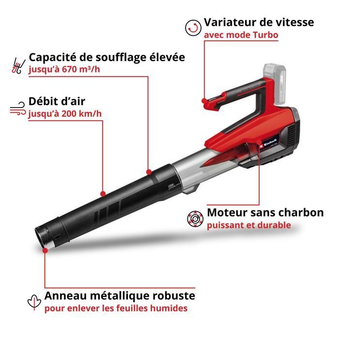 Soplador de hojas inalámbrico profesional Einhell GP-LB 18/200 Li E Solo PXC (18 V). Se suministra sin batería ni cargador.