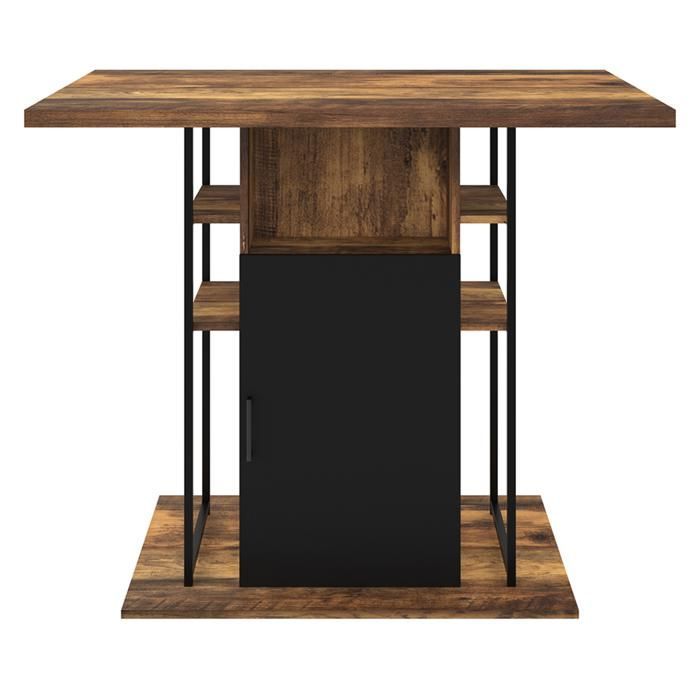 Isla central IDMARKET UGO de 110 cm en madera negra y efecto madera oscura de HAWKINS con almacenamiento de diseño industrial.