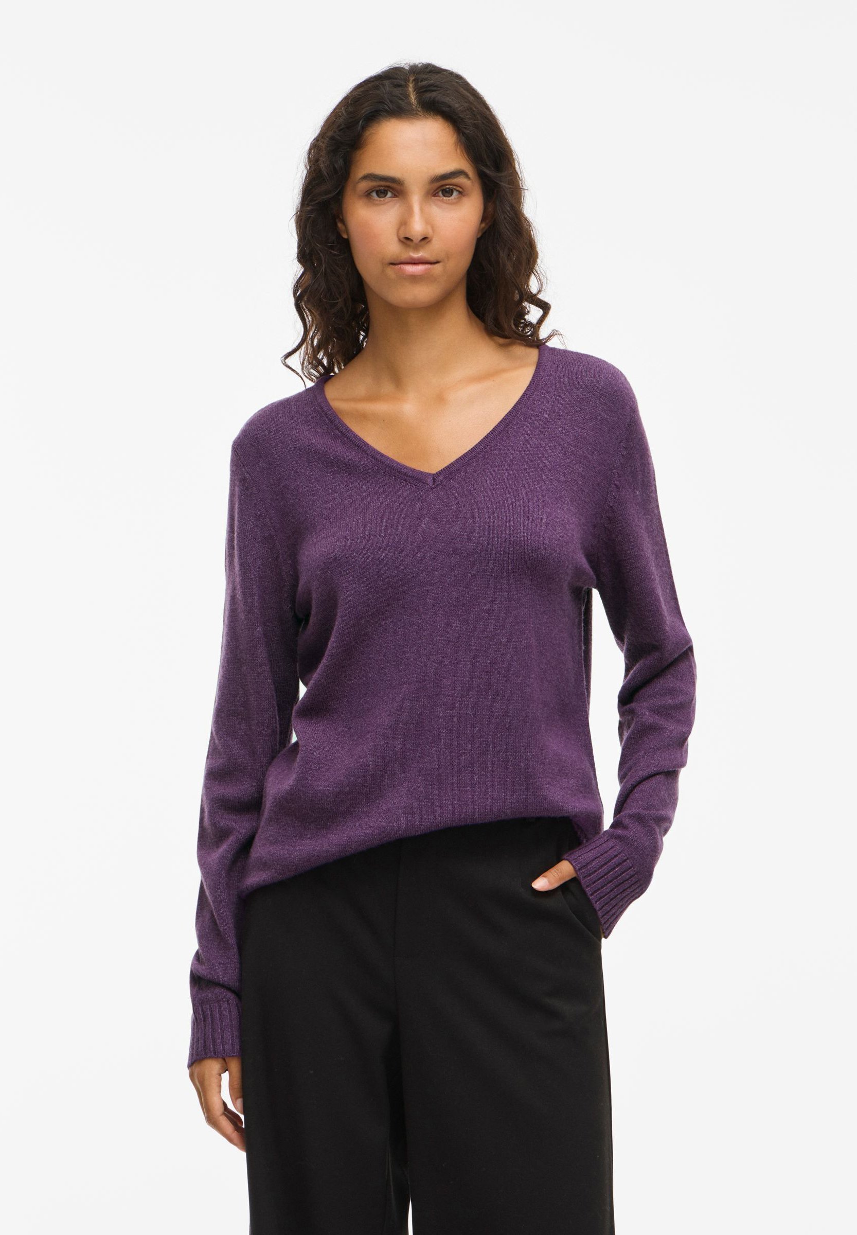 Pull VILA VIRIL à manches longues et col en V - violet impérial