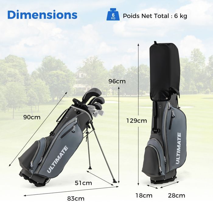 Bolsa de golf trípode para hombre COSTWAY - Juego de 10 palos de golf - 3 correas ajustables para el hombro - Cabezas de palos lastradas - Gris