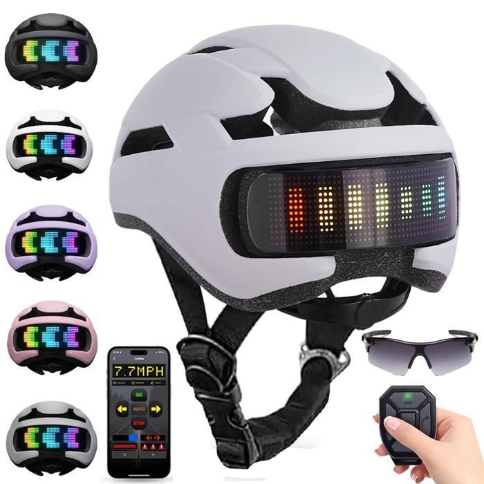 Slimme elektrische fietshelm met doe-het-zelf LED-display en app-bediening voor elektrische fietsen, scooters en fietsen. Eén maat past iedereen.