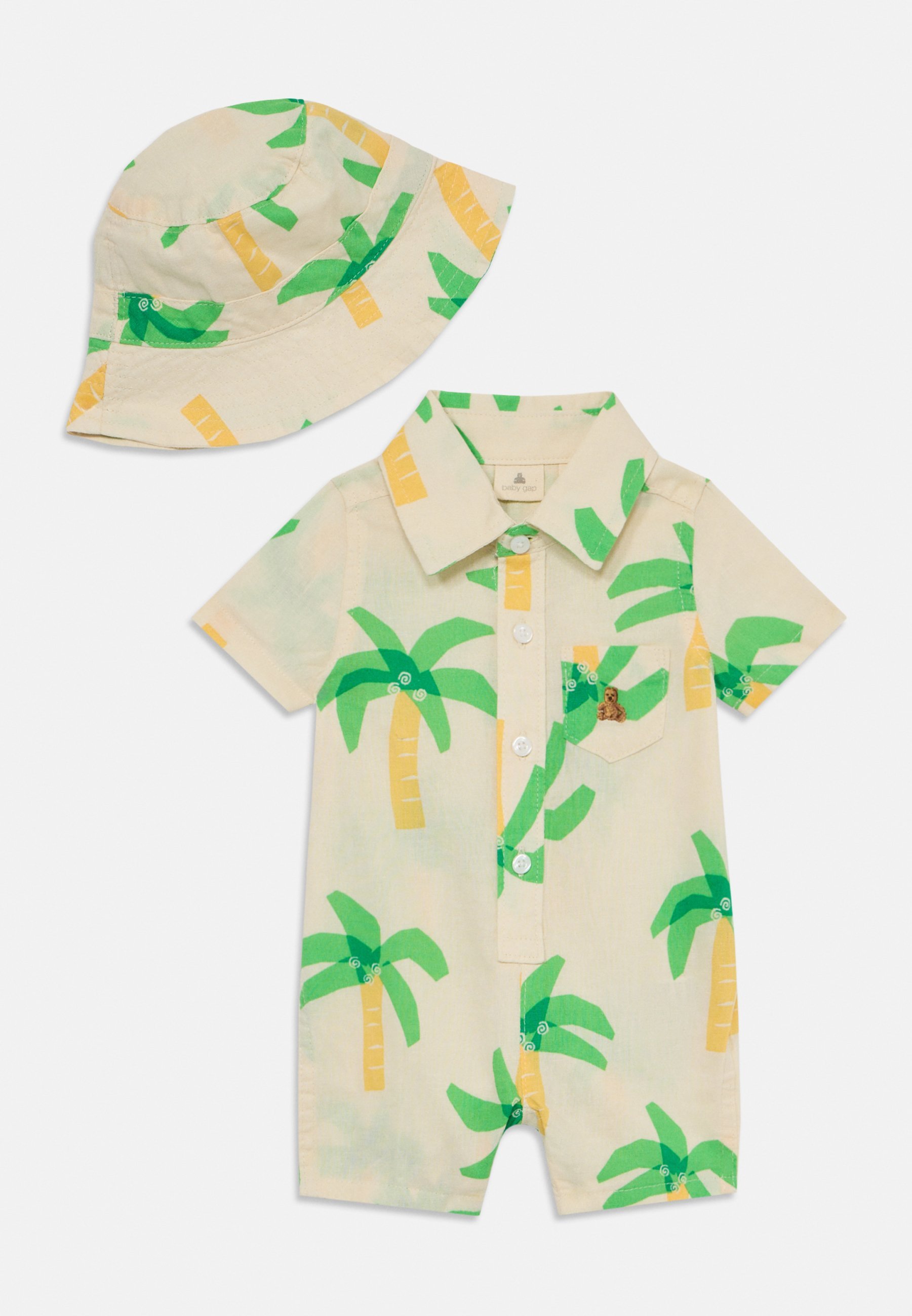 Conjunto de duas peças para bebê GAP: macacão e chapéu - bege/multicolorido