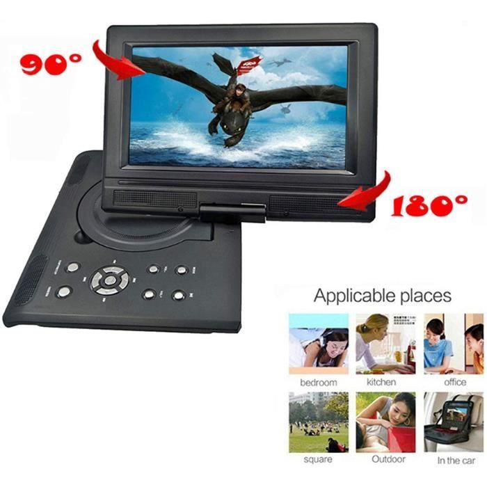 9.8 Inch Portable DVD Player, EVD Mobile HD Player with 270° Rotating Screen, Intelligent Power-Off, Memory Function, and TV-FM-US