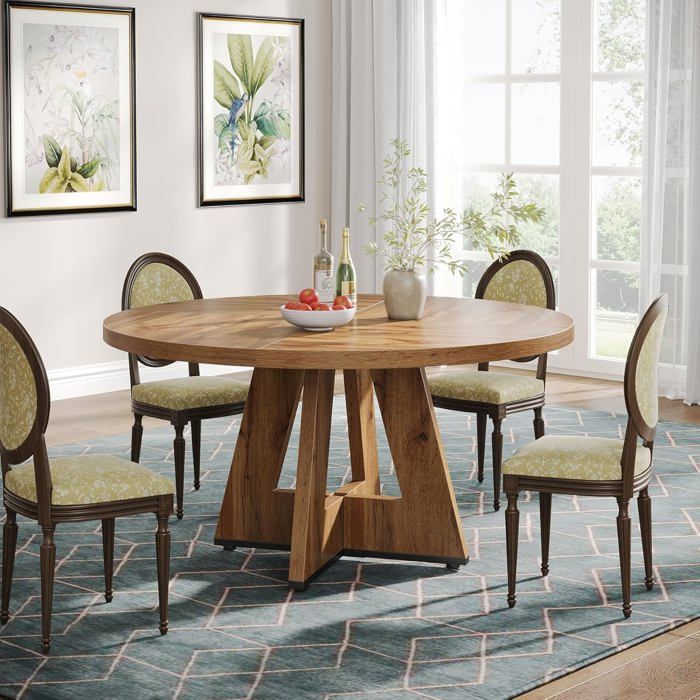 Tribesigns Ronde Table à Manger Industriel pour 6 Personnes, 120 x 120 x 75 cm, Table de Salle à Manger pour Cuisine, Couleur Bois