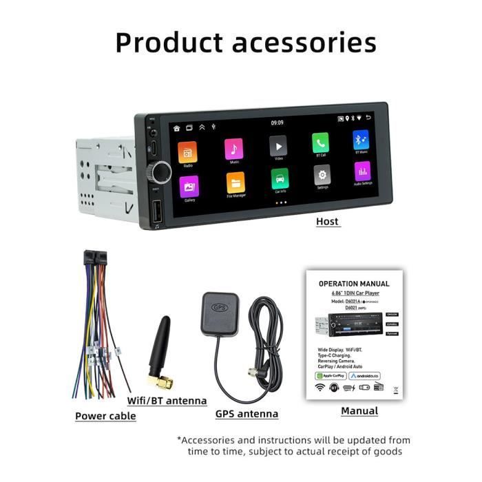 GEARELEC 6.9 Inch Car Radio with Wireless CarPlay, Android Auto, GPS, Bluetooth, WiFi, RDS, FM, 2+32GB