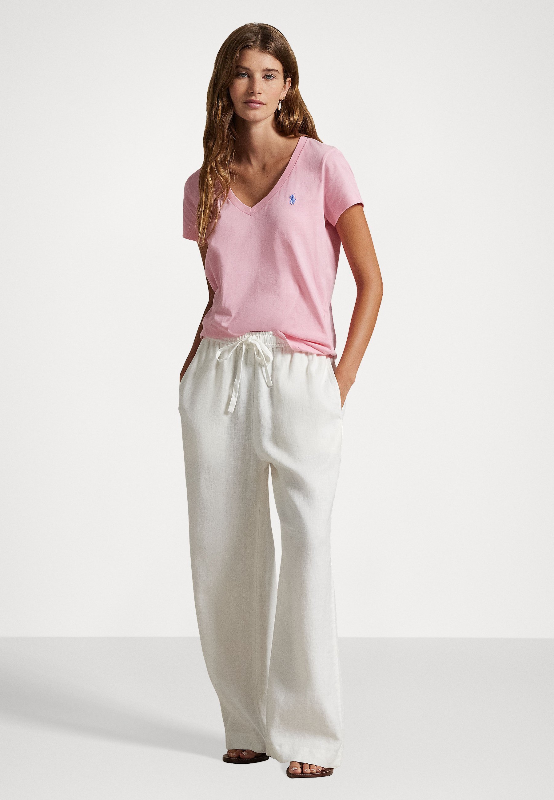 Polo Ralph Lauren katoenen jersey T-shirt met V-hals - Basic T-shirt - natuurlijk roze