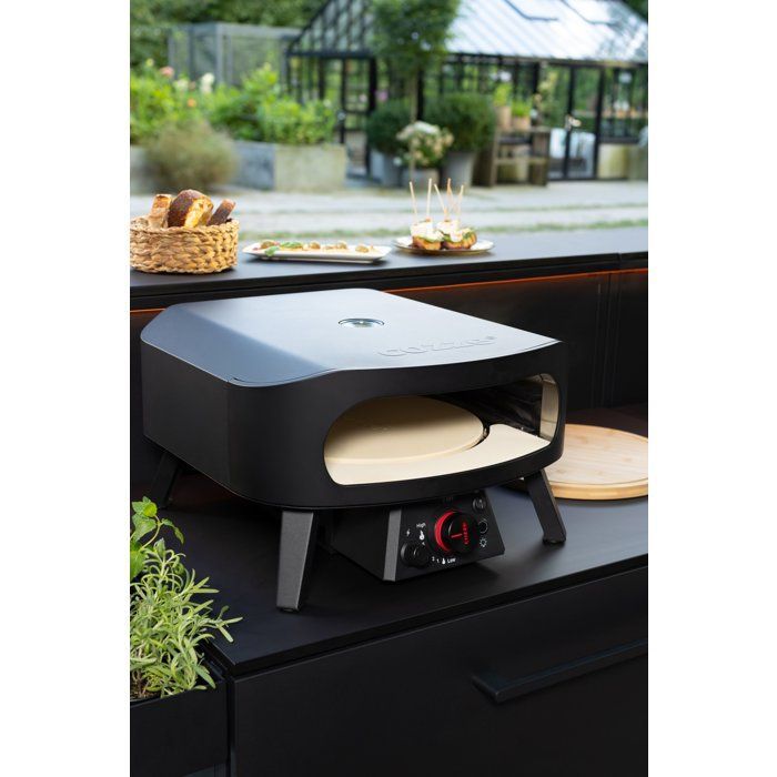 Forno a gás para pizza - COZZE - 33 cm - Pedra giratória - Termômetro - 6,0 kW - Até 630 °C - Botão de controle com LED - Preto