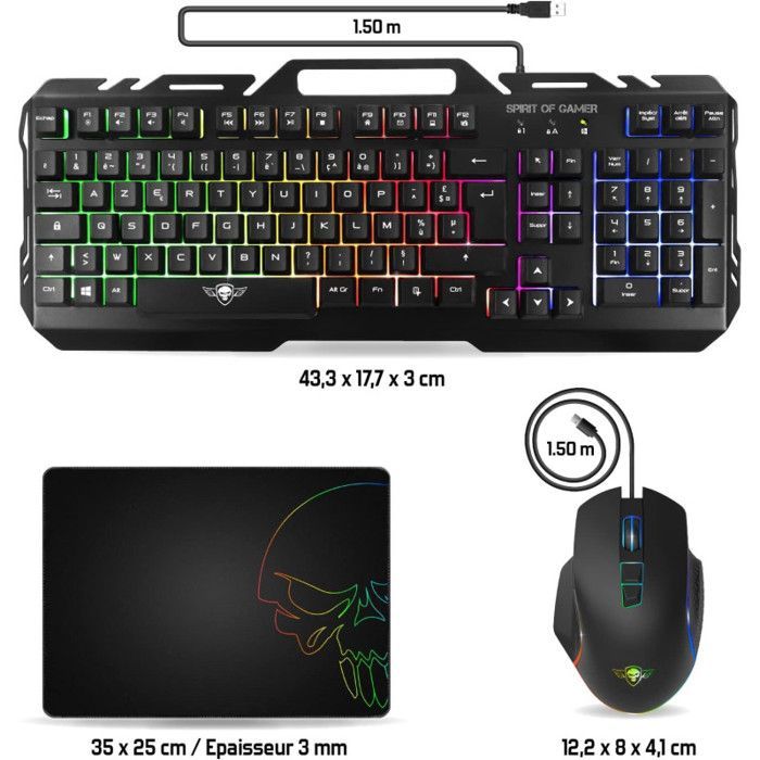 SPIRIT OF GAMER – PRO-MK5 – Pacote Gamer 3 em 1 – Teclado RGB Anti-Ghosting / Mouse RGB de 7 Botões e 6400 DPI / Mousepad Incluso / para PC