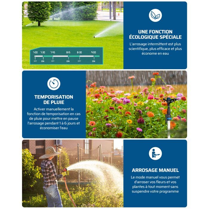 DEWENWILS Programmateur d’arrosage extérieur 2 voies - mode auto & manuel - minuteur d’arrosage automatique pour jardin IP55