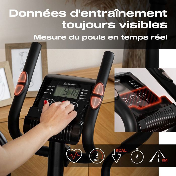 Hop-Sport HS-2050C Cosmo Indoor Elliptische Trainer, 9 kg vliegwiel, 8 niveaus magnetische weerstand, maximaal gebruikersgewicht 100 kg, rood