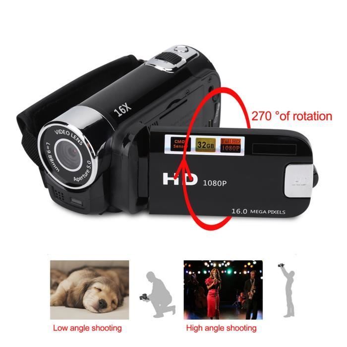Zerone HD Video Camera, Full HD High Definition Digital Camcorder, 270° Rotation, 16X Zoom, DV Camera (EU Black)
