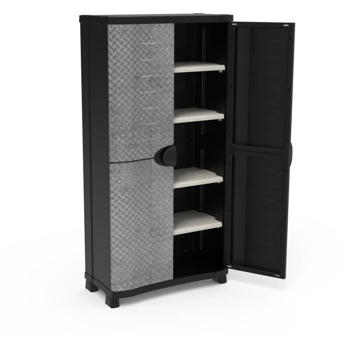 Cabinet - PLASTIKEN - Space-saver - 90 cm - 4 shelves - Black/wood