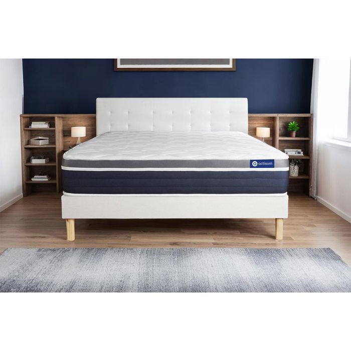Conjunto de colchón y base de cama de 180x200 cm - Base de cama blanca (requiere montaje) - Actimemo Comfort