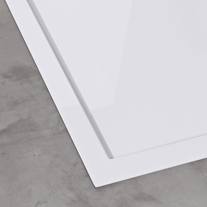 Plato de ducha acrílico Sogood Faro03, base plana blanca en forma de cuarto de círculo, 100x100x4cm con tapón AL02.