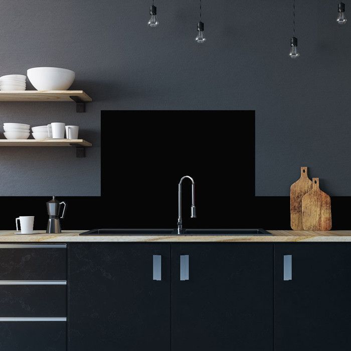 Zwarte zelfklevende aluminium spatwand - 90 cm x 70 cm - Zwart - Zelfklevende achterkant - Achterwand voor afzuigkap