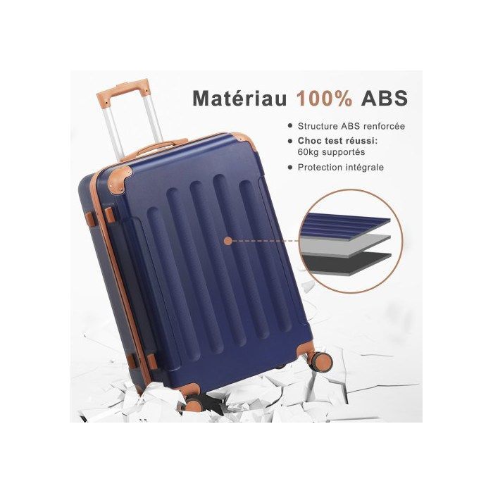 ALIGHTUP - Juego de 4 maletas portátiles 4 en 1 de ABS con ruedas - 3 maletas + 1 neceser - Marrón + Azul