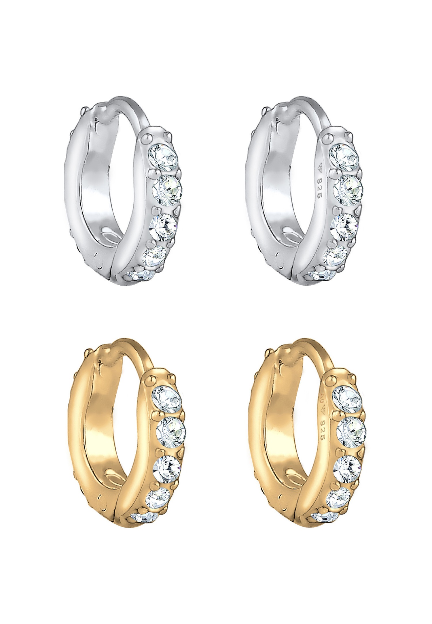 Elli Femmes Créoles Set avec cristaux en argent sterling 925 et argent plaqué or
