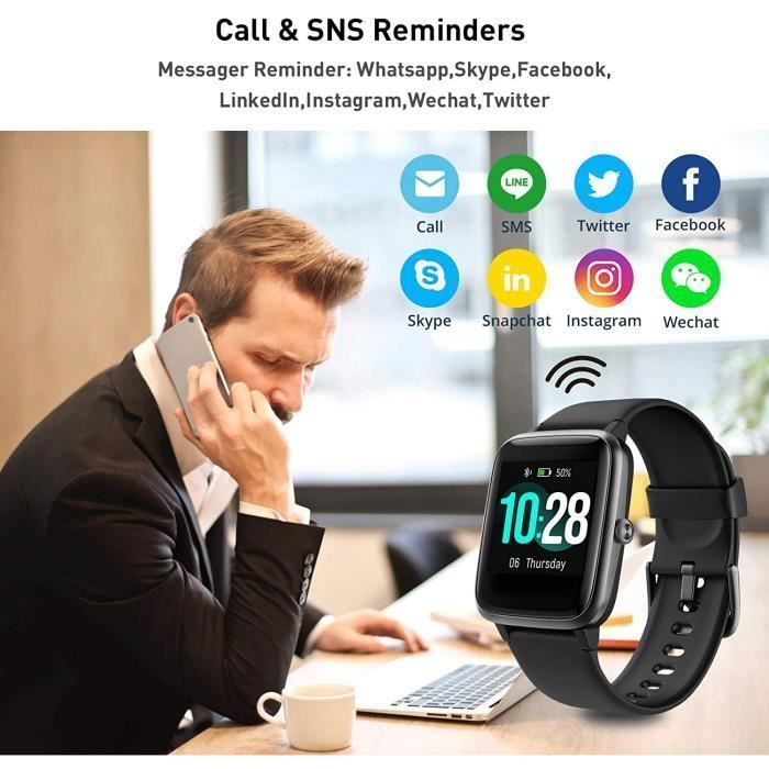 Reloj inteligente AUDBURN para hombre y mujer - Negro - Monitor de actividad - Monitor de frecuencia cardíaca - GPS compartido