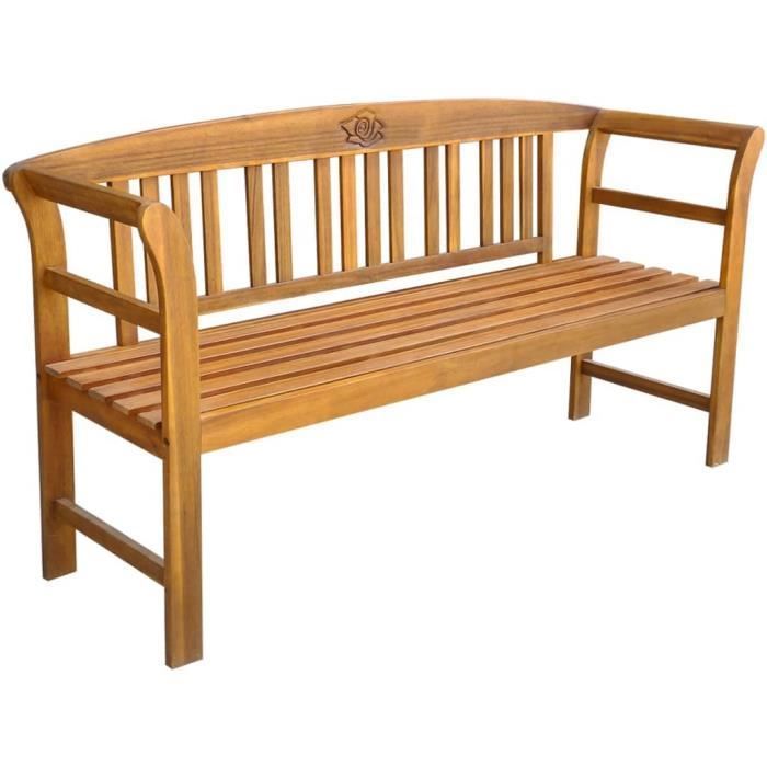 Banco de jardín de acacia tallada - Natural - 157 x 45 x 82,5 cm