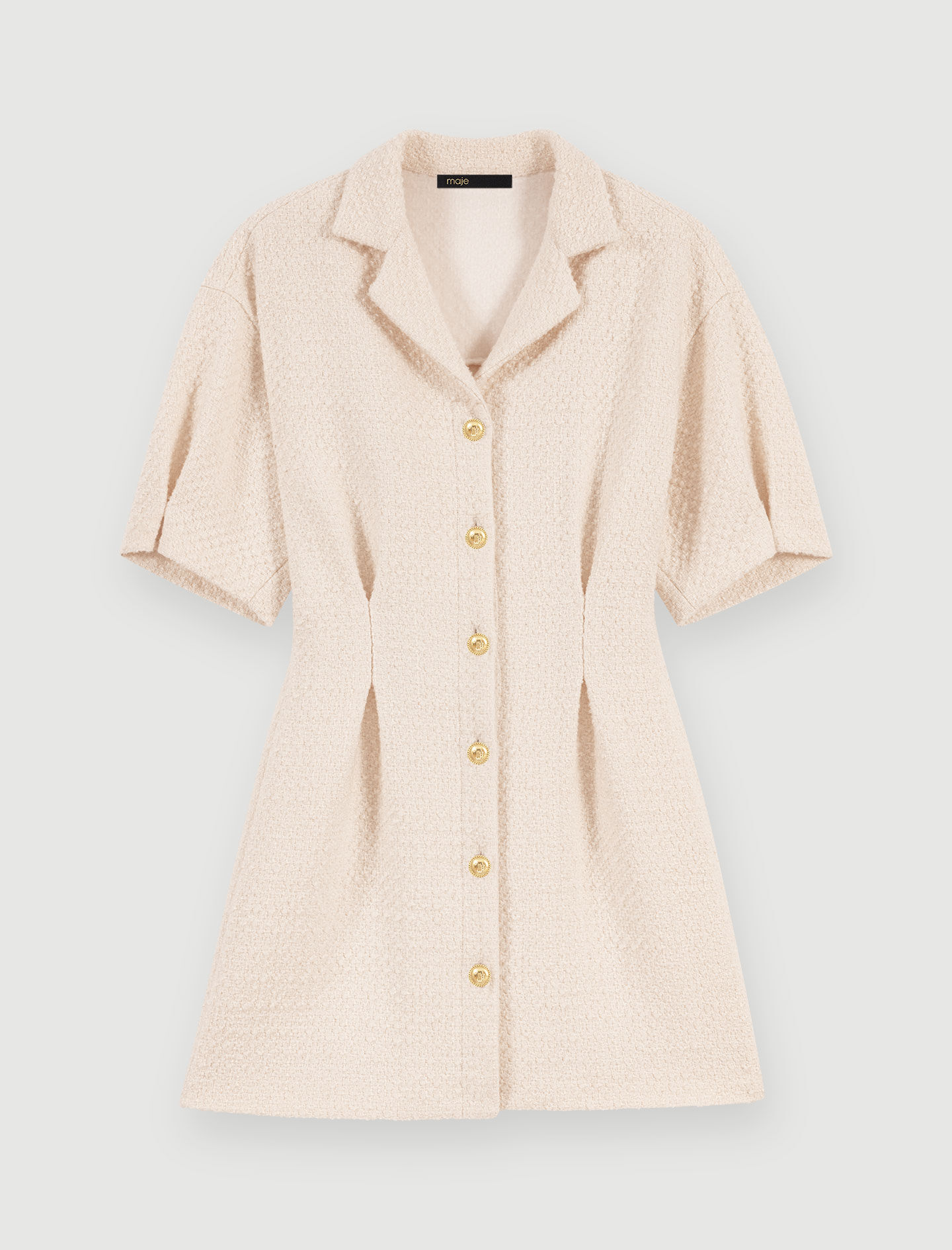 Witte tweed jurk met knoopsluiting - Gebroken wit