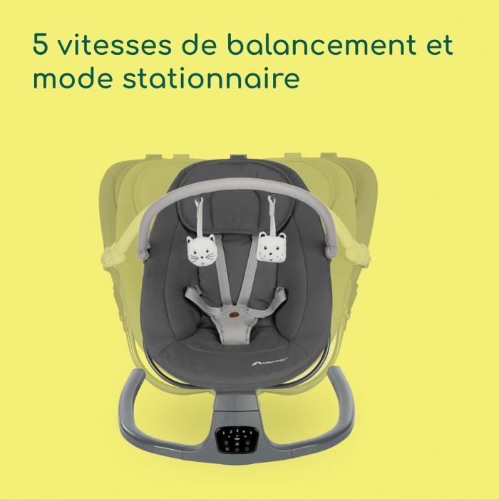 BEBECONFORT JOLANA, Cadeira de balanço para bebês, confortável, com sensor de movimento, de 0 a 9 meses (9 kg) GRAFITE TINTA