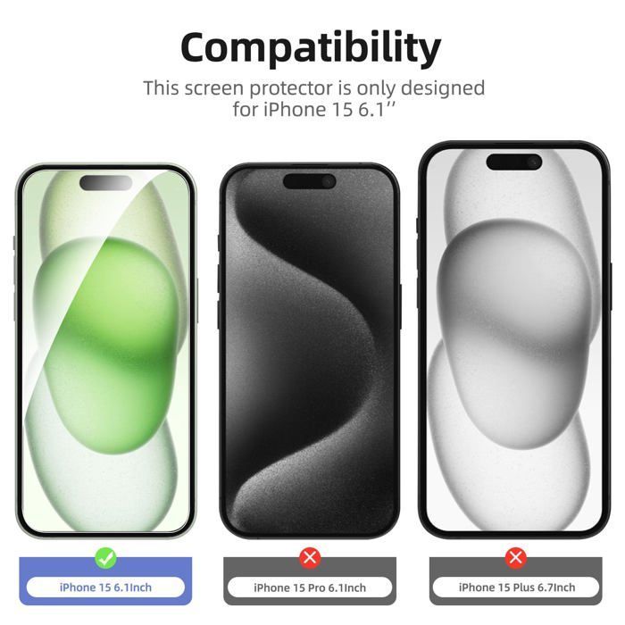 4er-Pack: 2 x Displayschutzfolien aus gehärtetem Glas für iPhone 15 (6,1